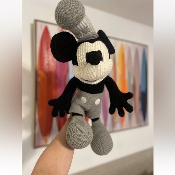 DISNEY PARKS PLUSH STEAMBOAT WILLIE MICKEY MOUSE, 20 IN BLACK GRAY WHITE KNIT - Picture 2 of 16